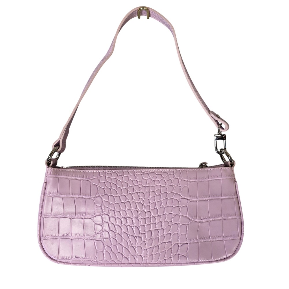 Baguette Faux Croc Embossed 90s Inspired Shoulder Bag Lilac Excellent Minimalist